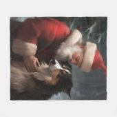 Border Collie met Sinterklaas Festive Kerstmis Fleece Deken (Voorkant (Horizontaal))