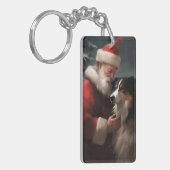 Border Collie met Sinterklaas Festive Kerstmis Sleutelhanger (Voorkant Links)
