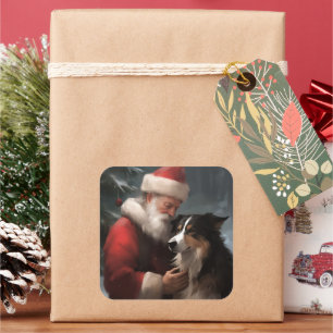 Border Collie met Sinterklaas Festive Kerstmis Vierkante Sticker