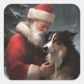 Border Collie met Sinterklaas Festive Kerstmis Vierkante Sticker (Voorkant)