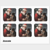 Border Collie met Sinterklaas Festive Kerstmis Vierkante Sticker (Vel)