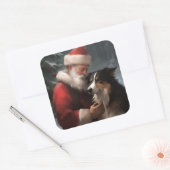Border Collie met Sinterklaas Festive Kerstmis Vierkante Sticker (Envelop)