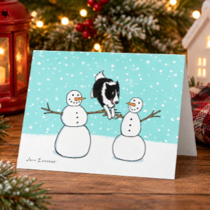 Border Collie met Sneeuwmannen Hond Agility Kers Feestdagen Kaart