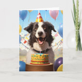 Border Collie met verjaardagstaart Kaart (Voorkant)