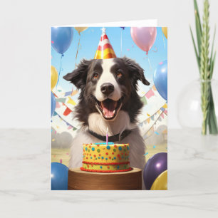 Border Collie met verjaardagstaart Kaart