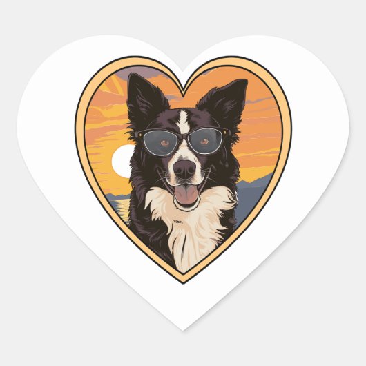Border Collie met zonnebril Hart Sticker (Voorkant)