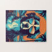 Border Collie met zonnebril op een tropisch strand Legpuzzel (Horizontaal)