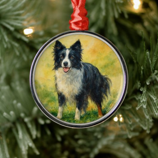 Border Collie Metalen Ornament (Boom)