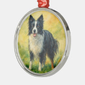 Border Collie Metalen Ornament (Links)