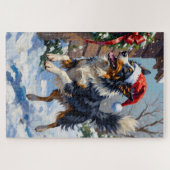 Border Collie Mid-Air Christmas Bow Catch Hat Legpuzzel (Horizontaal)