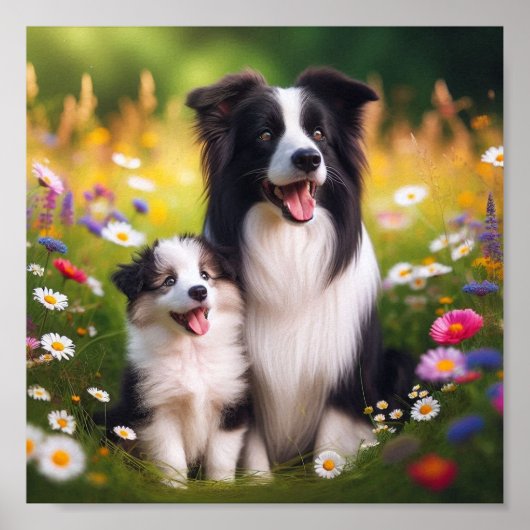 Border Collie moeder en haar puppy Poster (Voorkant)