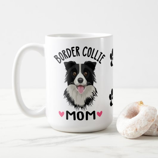 Border Collie Moeder Gift Zwart Wit Puppy Hond Koffiemok (Met donut)
