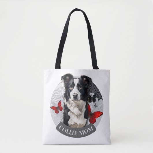 Border Collie Moeder Tote Tas-Rode Vlinder Hond Li Bag (Voorkant)