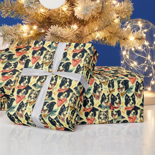 Border Collie naadloos Cadeaupapier (Feestdagen)