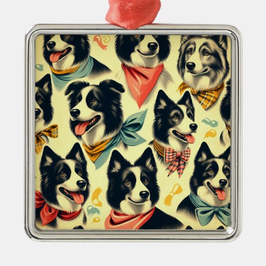 Border Collie naadloos Metalen Ornament (Voorkant)