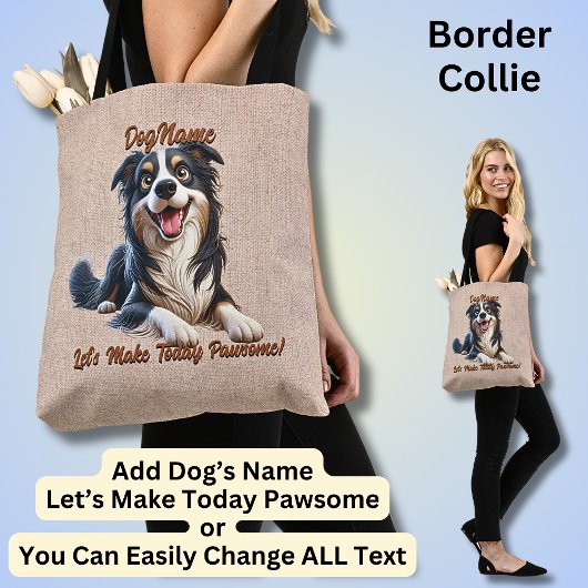 Border Collie - Naam hond toevoegen, tekst wijzige Tote Bag