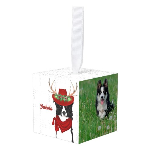 Border Collie Name Two Photo Kerstvakantie Decoratie (Voorkant hoekig)