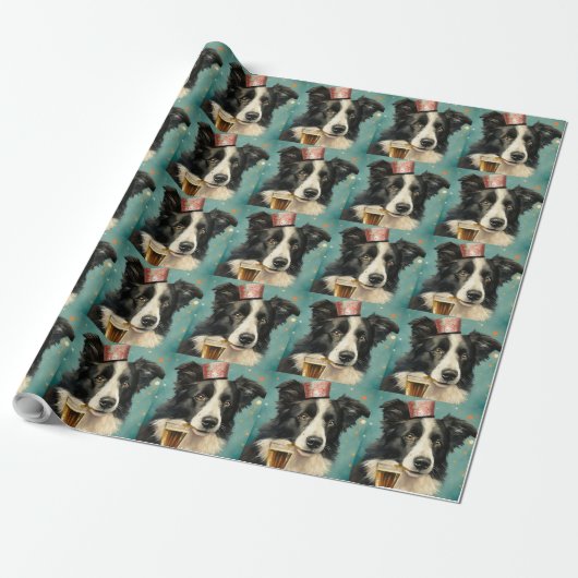 Border Collie Nieuwjaar Cadeaupapier (Uitgerold)