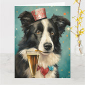 Border Collie Nieuwjaar Kaart (Gele Bloem)
