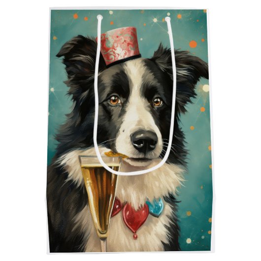 Border Collie Nieuwjaar Medium Cadeauzakje (Achterkant)