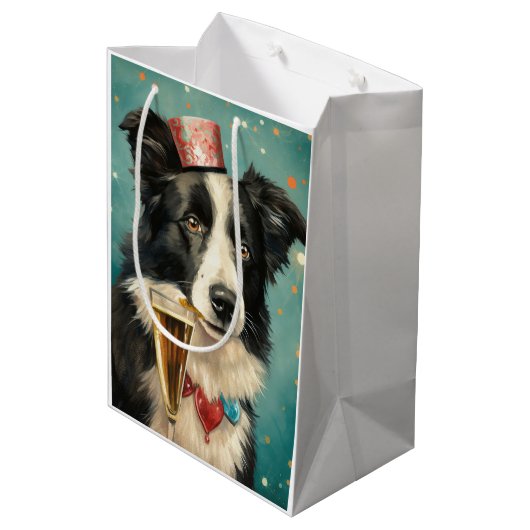 Border Collie Nieuwjaar Medium Cadeauzakje (Achterkant Gekanteld)