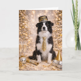 Border Collie Nieuwjaarskaart – Gelukkig Nieuwjaar Feestdagen Kaart