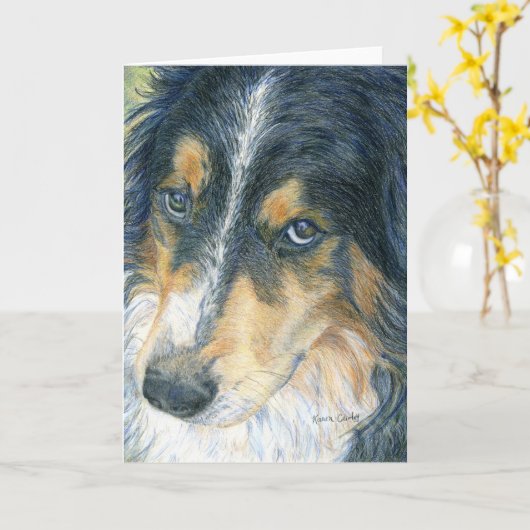 Border collie Notecard Kaart (Gele Bloem)