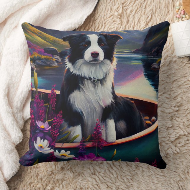 Border Collie op een peddel: Een landschappelijk a Kussen (Deken)