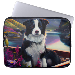 Border Collie op een peddel: Een landschappelijk a Laptop Sleeve