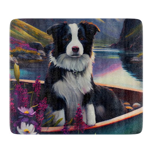 Border Collie op een peddel: Een landschappelijk a Snijplank (Voorkant)