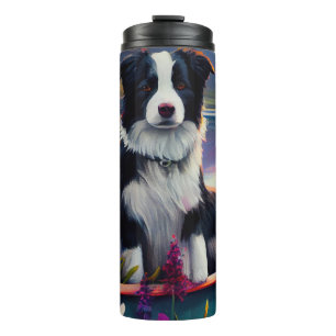 Border Collie op een peddel: Een landschappelijk a Thermosbeker