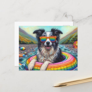 Border Collie op een Rainbow Color Float Briefkaart