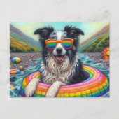 Border Collie op een Rainbow Color Float Briefkaart (Voorkant)
