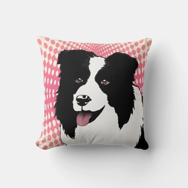 Border Collie Original Art Pop Art roze Pillow Kussen (Voorkant)