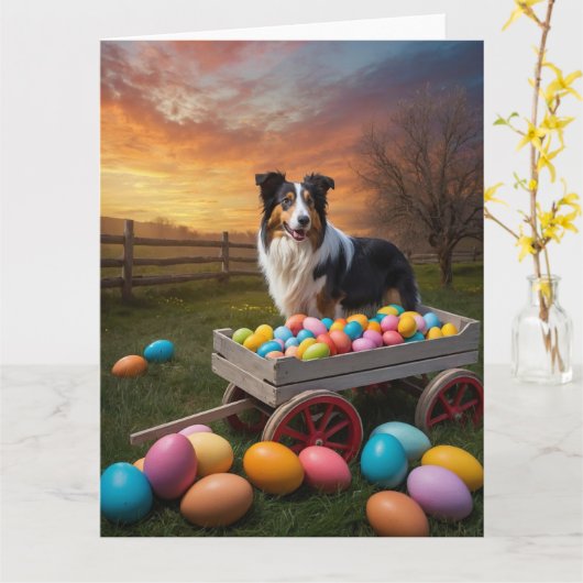 Border Collie Paaseieren Kaart (Gele Bloem)
