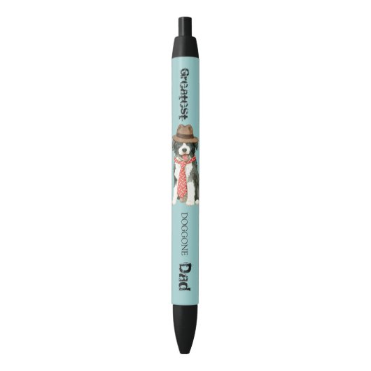 Border Collie Pap Zwarte Inkt Pen (Voorkant Verticaal)