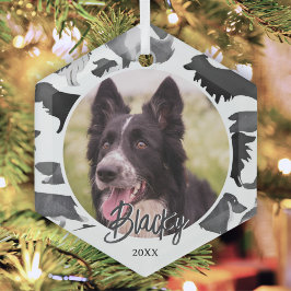Border Collie Patroon Hond Naam Foto Kerstmis Glas Ornament