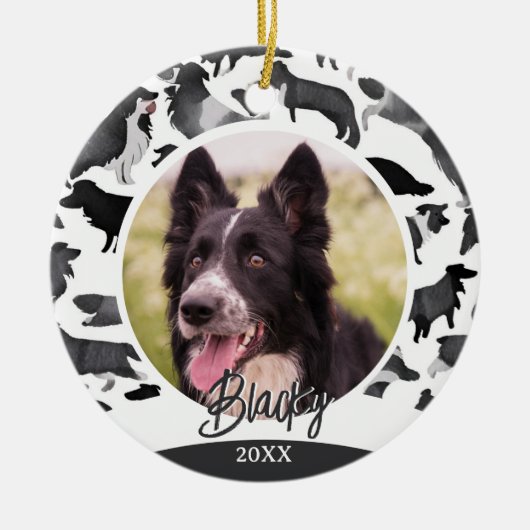 Border Collie Patroon Hond Naam Foto Kerstmis Keramisch Ornament (Voorkant)