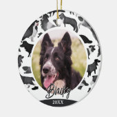 Border Collie Patroon Hond Naam Foto Kerstmis Keramisch Ornament (Links)