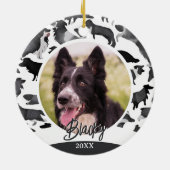 Border Collie Patroon Hond Naam Foto Kerstmis Keramisch Ornament (Achterkant)