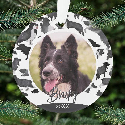 Border Collie Patroon Hond Naam Foto Kerstmis Ornament