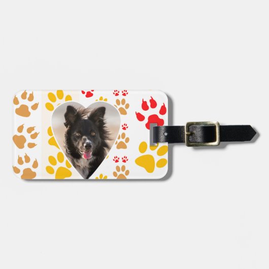 Border Collie Paw Print Love Heart Bagagelabel (Voorkant horizontaal)