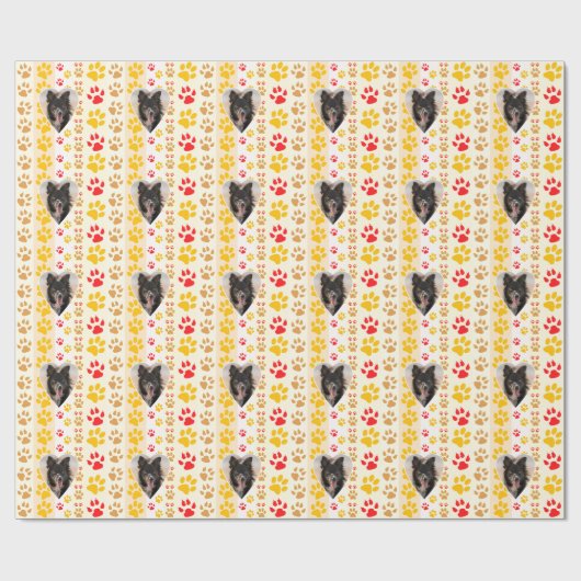 Border Collie Paw Print Love Heart Cadeaupapier (Vlak)