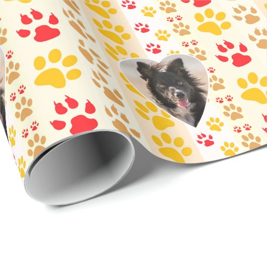 Border Collie Paw Print Love Heart Cadeaupapier (Rol Hoek)