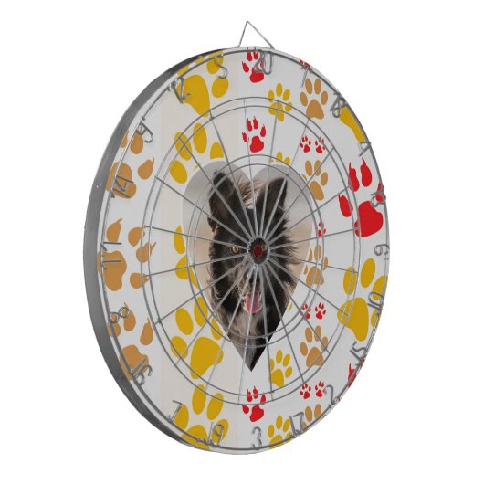 Border Collie Paw Print Love Heart Dartbord (Voorkant Links)