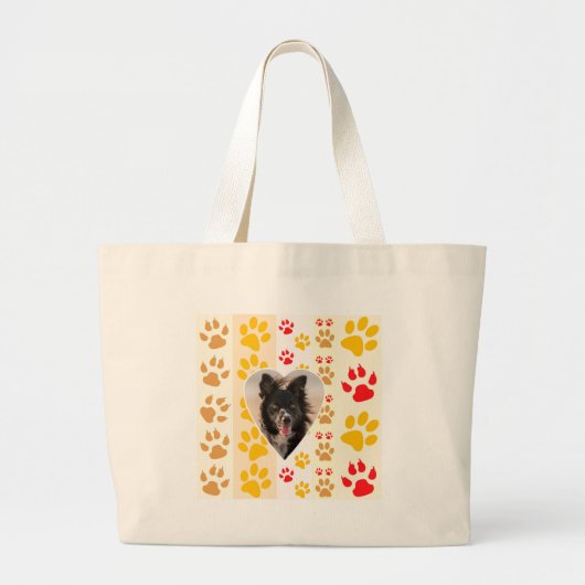 Border Collie Paw Print Love Heart Grote Tote Bag (Voorkant)