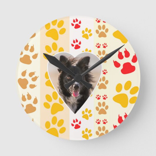 Border Collie Paw Print Love Heart Ronde Klok (Voorkant)