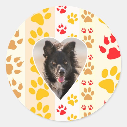 Border Collie Paw Print Love Heart Ronde Sticker (Voorkant)