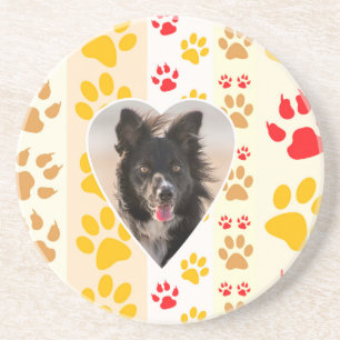 Border Collie Paw Print Love Heart Zandsteen Onderzetter