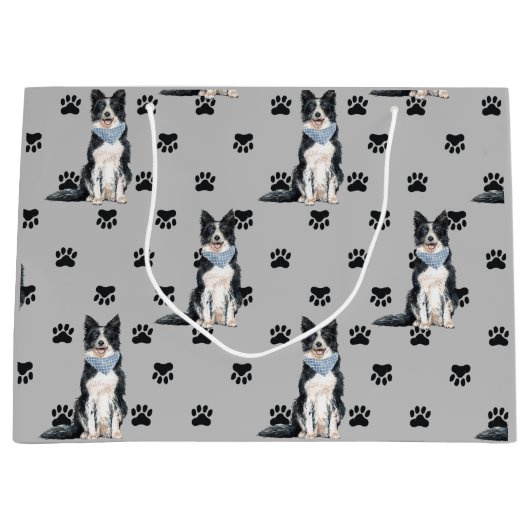 Border Collie Paw Print Patroon Groot Cadeauzakje (Voorkant)